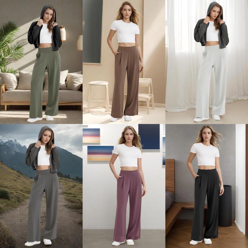 Women's Wide-Leg Pants for Export, High-Waisted Loose White Casual Pants, Fashionable Sports Women's Trousers