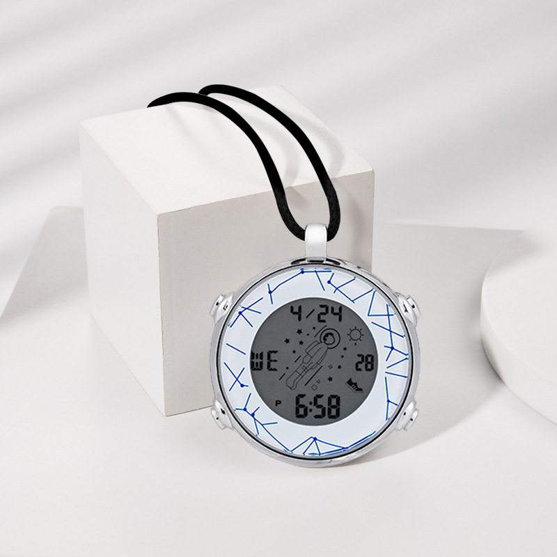 Simple reloj electrónico en stock al por mayor fluorescente noche pantalla colgante reloj patrón de dibujos animados accesorios de ropa reloj de bolsillo electrónico