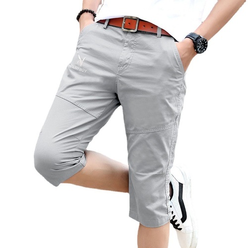 Cropped pants men's Korean style summer casual mid-pants slim fit beach 7-point breeches youth business cotton men's shorts Q