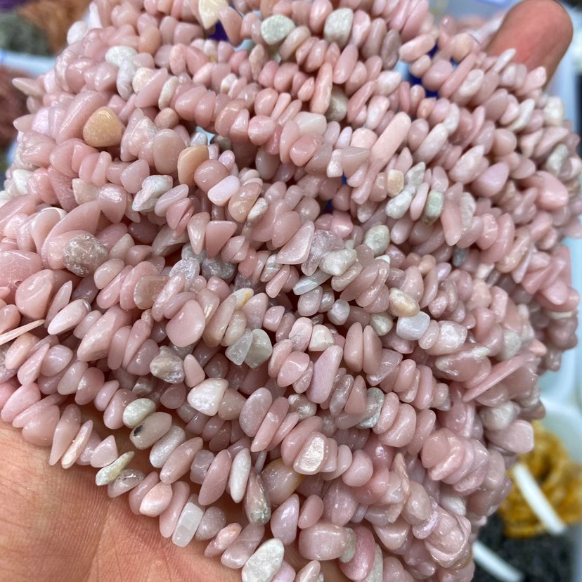 천연 핑크 오팔 자갈 긴 끈 자갈 5-7mm 길이 약 85cm