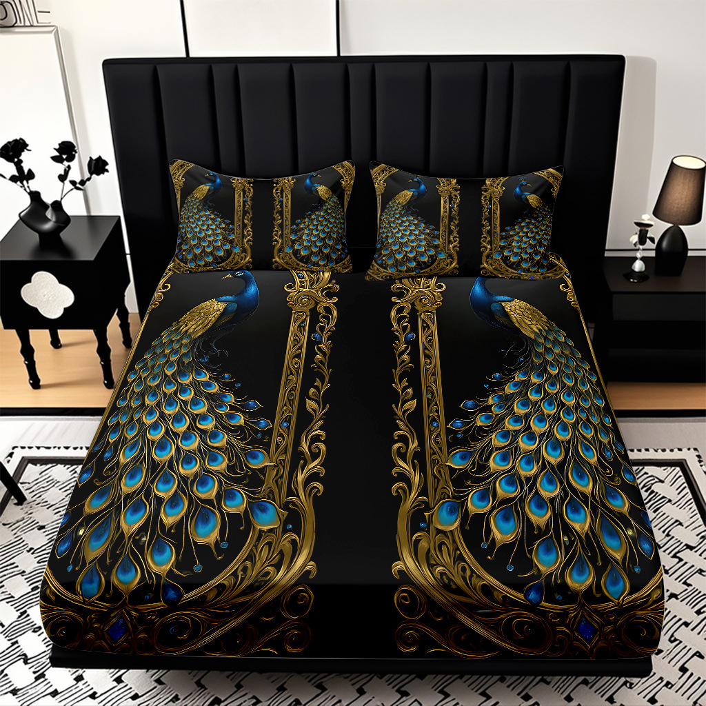 TEMU / JIT transfronterizo pro-skin Peacock serie de patrón de impresión digital de alta definición cama gazonas ropa de cama kit