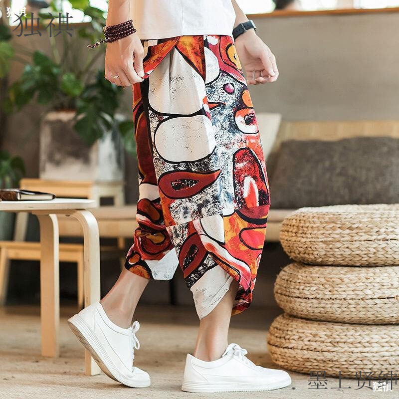 Linen Beach Pants Men's Capri Pants Loose Summer Thai Wide Leg Pants Chubby plus size Cotton Linen Casual Shorts Linen Beach Pants Men's Capri Pants Loose Summer Thai Wide Leg Pants Chubby plus size Cotton Linen Casual Shorts