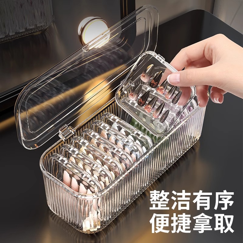 Large-capacity compartment portable box nail art special display rack acrylic transparent dustproof wearing armor storage box
