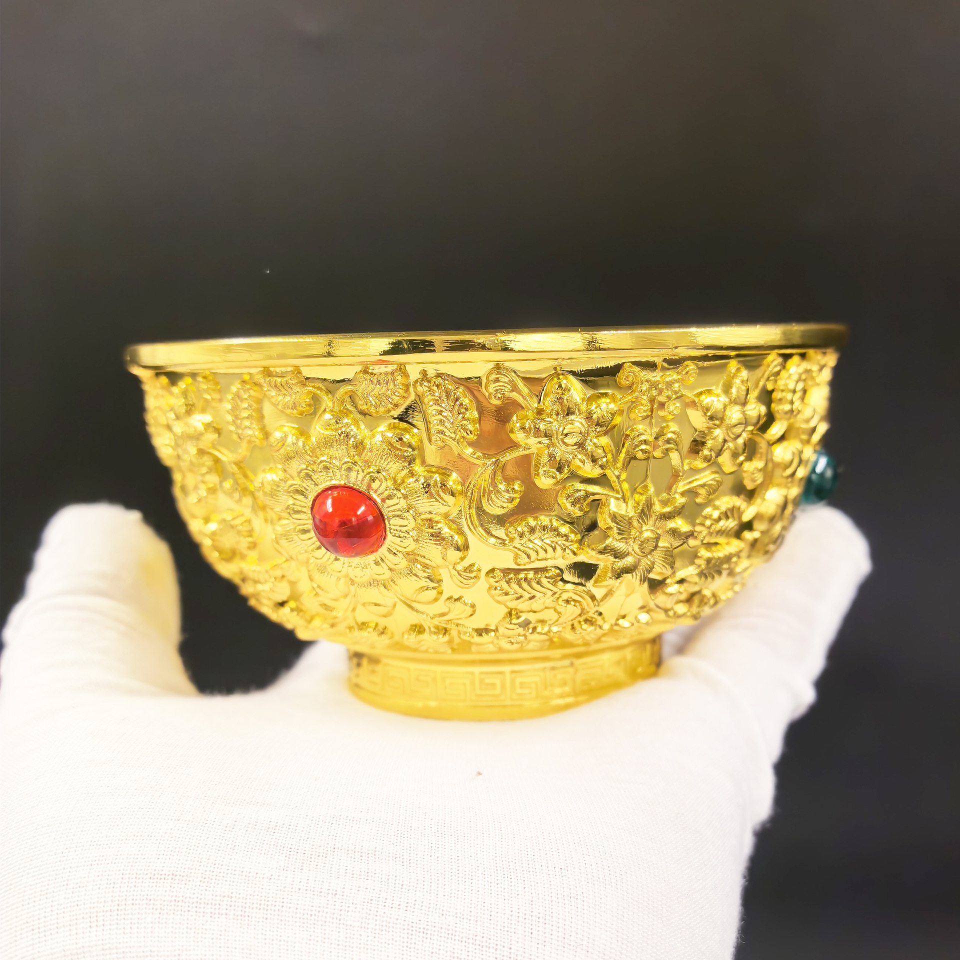 金饭碗摆件 国潮家居酒柜橱窗装饰金碗金杯工艺品代发聚宝盆招财