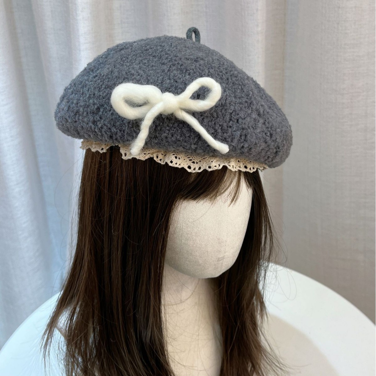 Lammeulds baret med sløjfe til kvinder efterår vinter varm_voghion.com