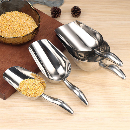 304 stainless steel thickened ice shovel food shovel flour soybean shovel sugar shovel rice shop miscellaneous grains multi-purpose shovel crank with ring