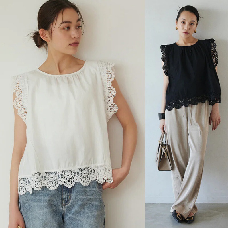 Multiplication Heavy Industry Embroidered Women's Lace Stitching Cotton Shirt Fashion Blouse Top OL White Collar