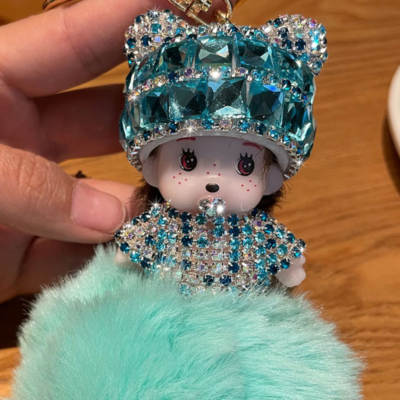 Corea del Sur creativo lindo diamante incrustado lindo Qiqi Bola de piel muñeca llavero mujer de dibujos animados par coche bolsa colgante