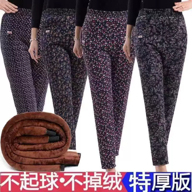 驼绒棉裤女冬季高腰加绒加厚加肥加大宽松中老年保暖裤三层奶奶裤