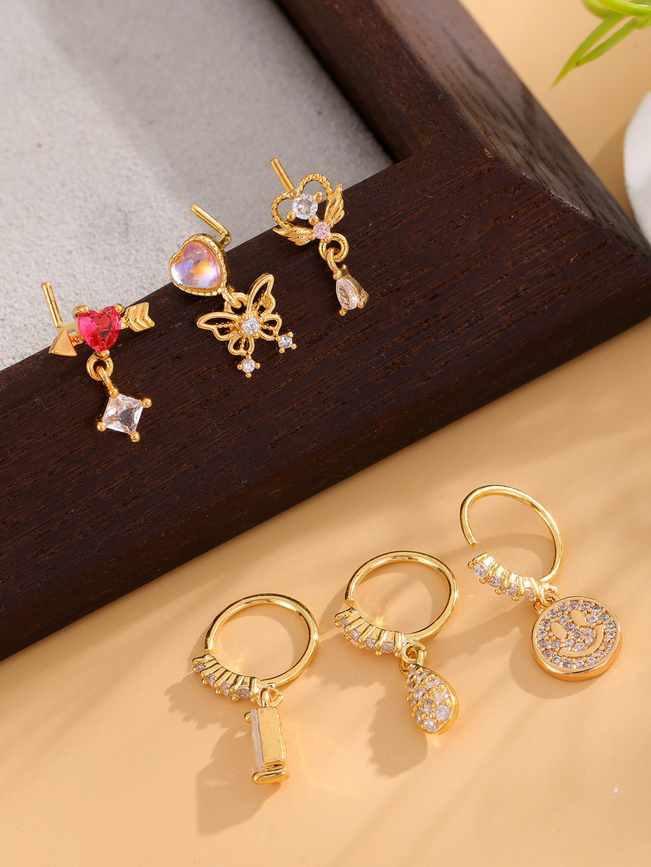 7g Weight Zircon Inlay Material Nose studs Classification Nose Rings & Studs Piercing Type 1 Piece Quantity Holiday, Street Occasion Copper Material Smile Face, Heart Shape, Butterfly Pattern Women's Gender Plating, Inlay Design Retro, Simple Style Style 1 Piece Nose Rings & Studs Retro Simple Style Smile Face Heart Shape Butterfly Copper Plating Inlay Zircon Nose Rings & Studs Nose Pin 3