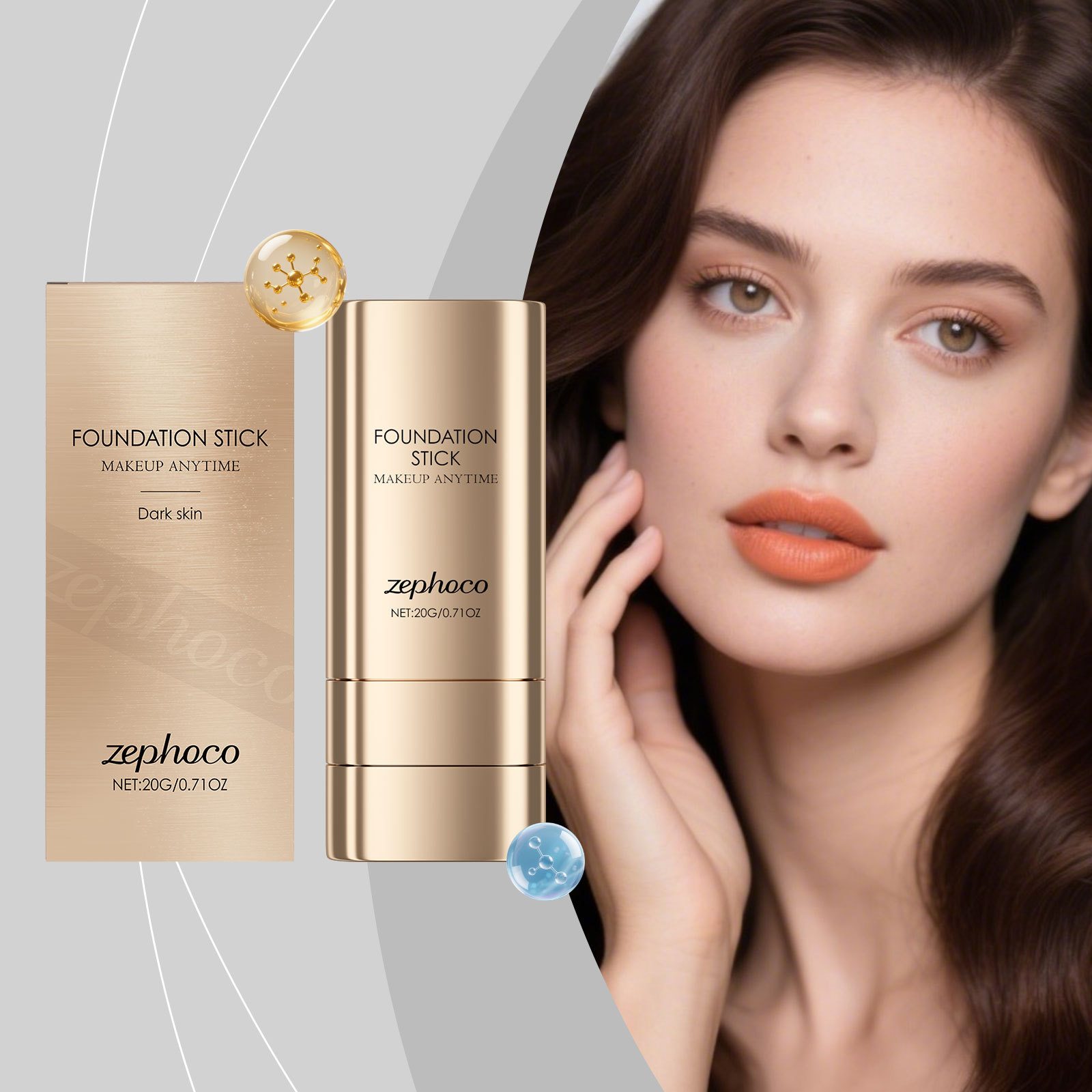 zephoco 二合一粉底棒  清爽滋润轻薄自然妆容多用途双头粉底棒