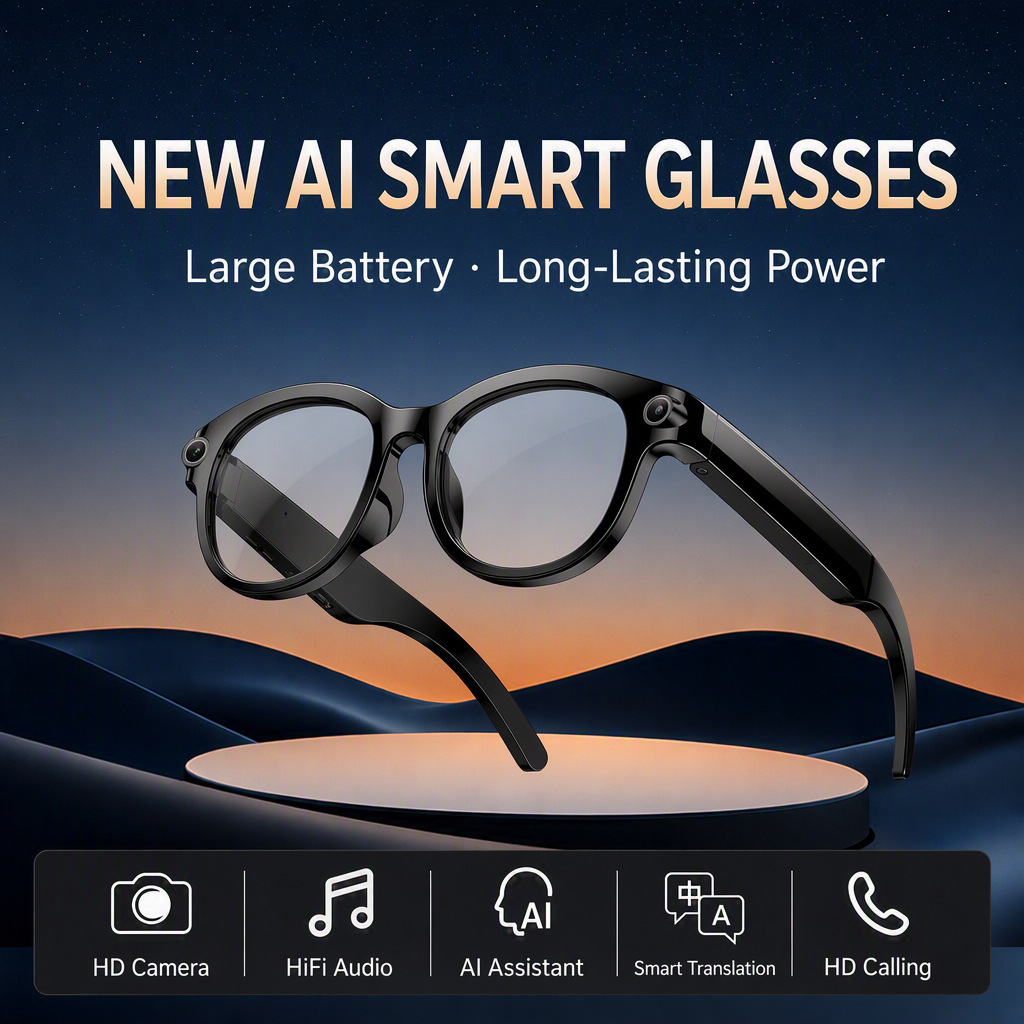Cross-Border 4K Smart Glasses with Camera, Waterproof and Anti-Shake, for Cycling, Export, Ai Smart Glasses