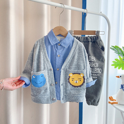 男童春装套装3岁小童新款婴儿三件套1洋气儿童春秋八个月宝宝衣服|ms