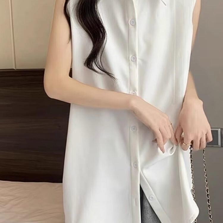 Wzxsk Design-Inspired Sleeveless Shirt Vest for Women, Summer 2026 New Style, Mid-Length Loose Base Shirt