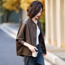 美拉德皮衣外套女早秋简约新款短款宽松休闲复古PU皮机车夹克上衣