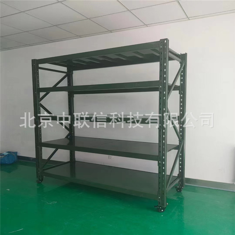 军绿色物资架带网带轮可移动货架军绿色货架训练器材货架