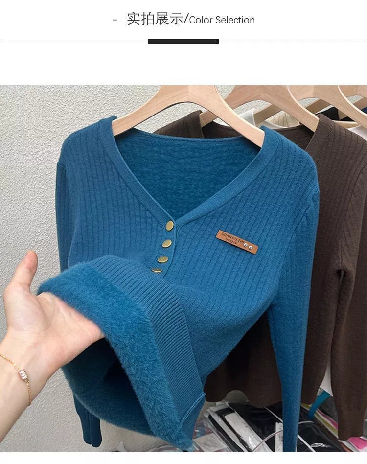 Women's Fuzzy Button Sweater