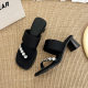 French Style Rhinestone Thick Heel Sandals Women's Outer Wear 2025 New Summer Women's Shoes with Skirt Slippers Black High Heel Sandals