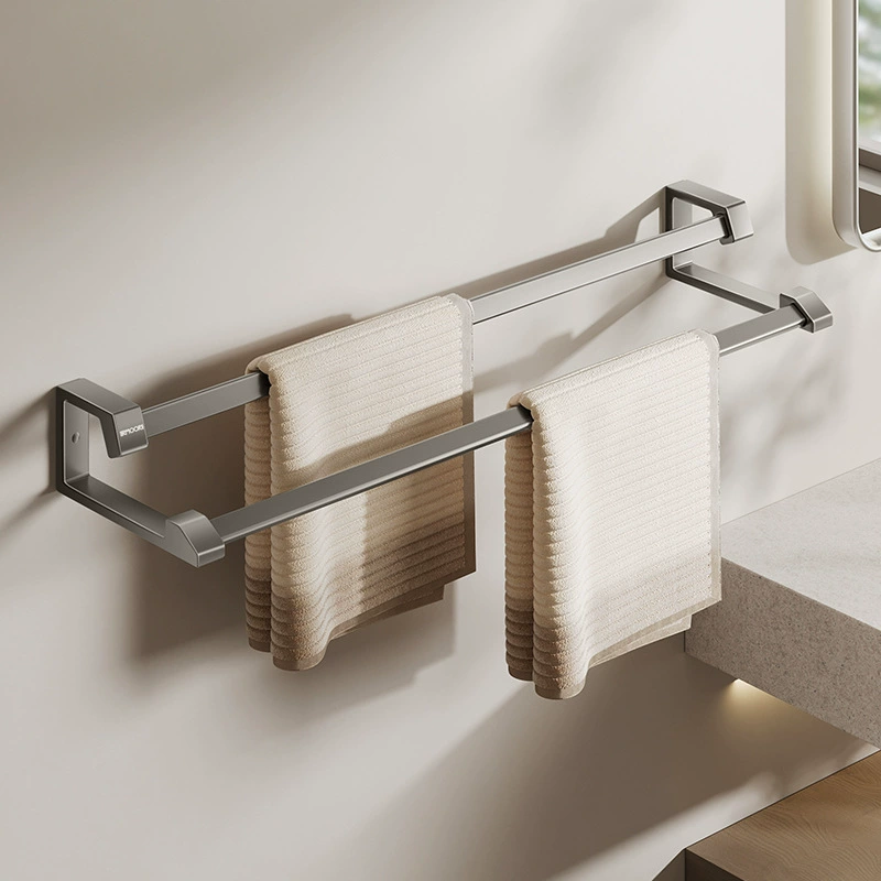 Вешалка для полотенец для ванной комнаты серый двойной стержень без перфорации вешалка для полотенец для ванной пространство алюминиевый свет Роскошная вешалка для полотенец для ванной