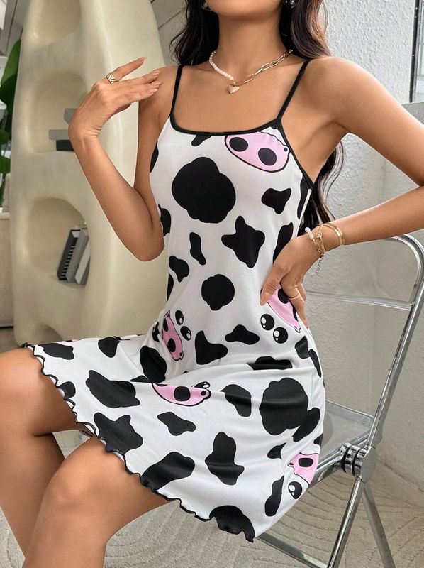 跨境欧美亚马逊外贸希音热卖夏季新款睡衣女士猫咪印花吊带睡裙新|undefined