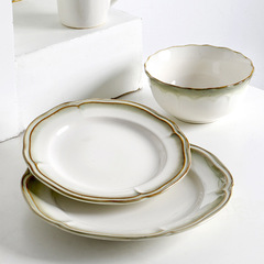 特賣 歐式外貿陶瓷盤子不規則西餐盤浮雕平盤家用復古大托盤魚盤