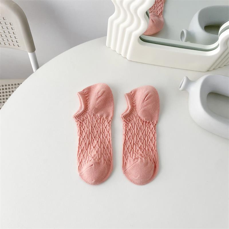 Color crema boca baja calcetines de tobillo invisibles calcetines de algodón de color sólido de las mujeres calcetines de caramelo de malla ins moda verano calcetines transpirables