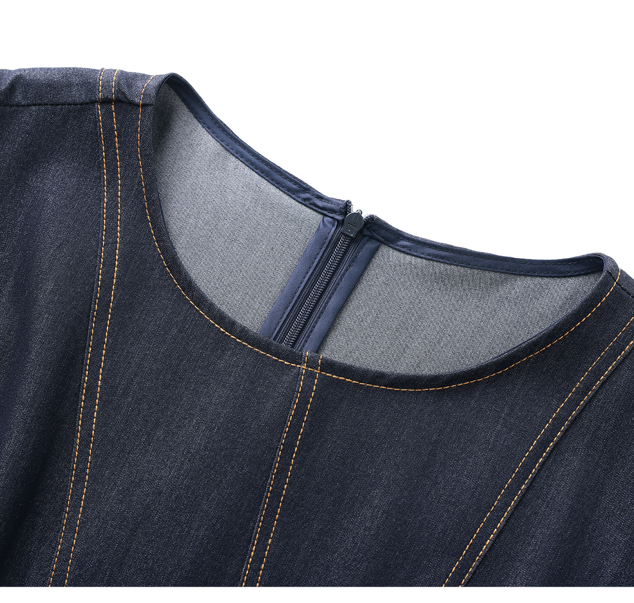 Đầm denim nữ tay ngắn thắt eo phong cách vintage chất liệu tencel cotton thoáng mát — màu xanh đậm chi tiết 18