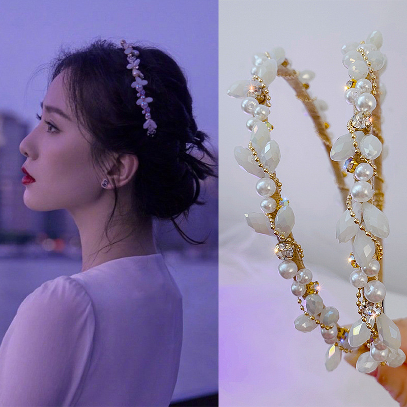 Diadema de perlas hada mujer estilo coreano retro flores accesorio_voghion.com