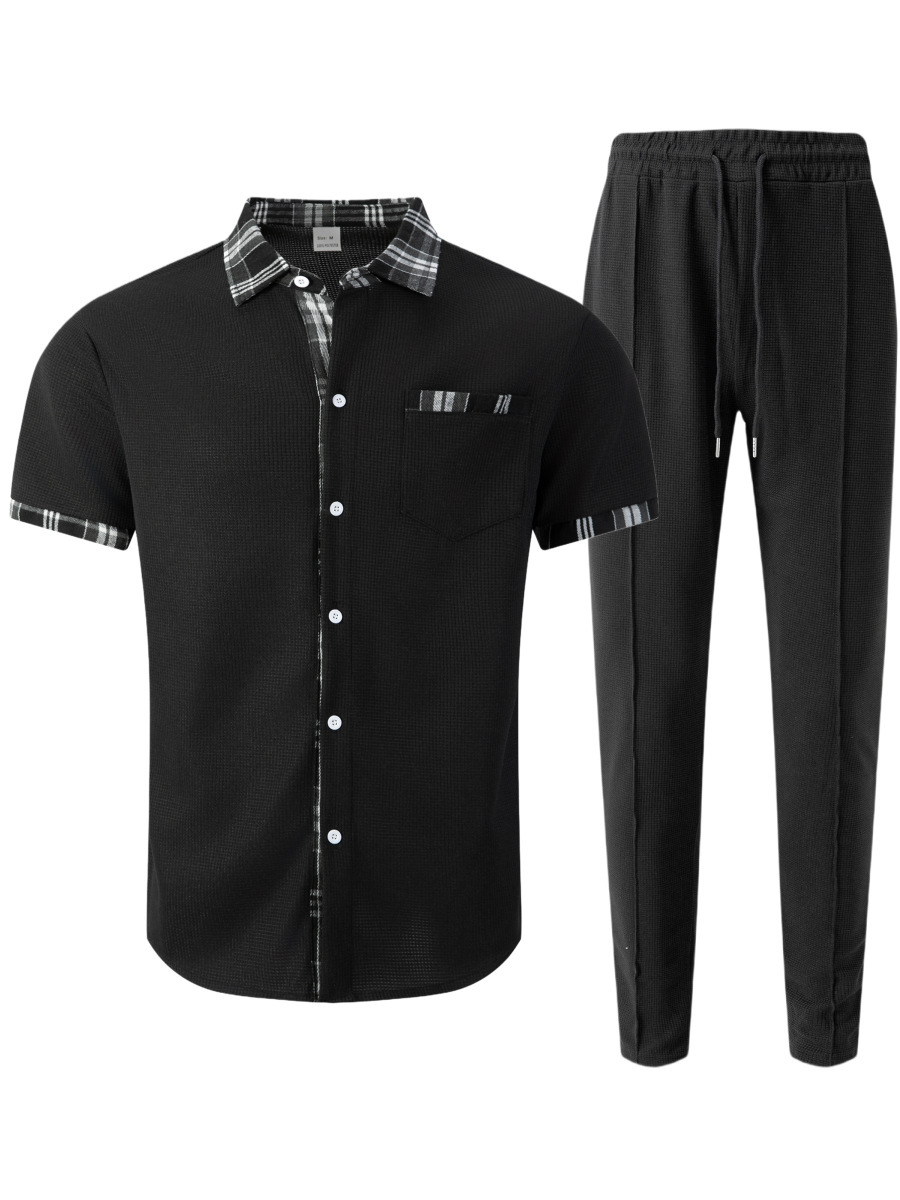 Completo uomo camicia e pantaloni in tessuto nido d'ape_voghion.com
