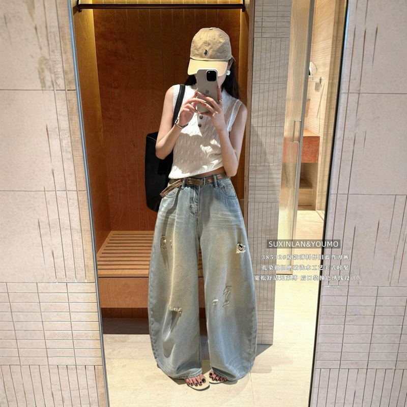 Suxinlan/Youmo Summer Distressed Washed Ripped Jeans 38532 (with Belt) Suxinlan/Youmo Summer Distressed Washed Ripped Jeans 38532 (with Belt)