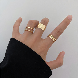 European and American jewelry hip-hop fashion personalized ring women's opening adjustable index finger joint ring three-piece ring