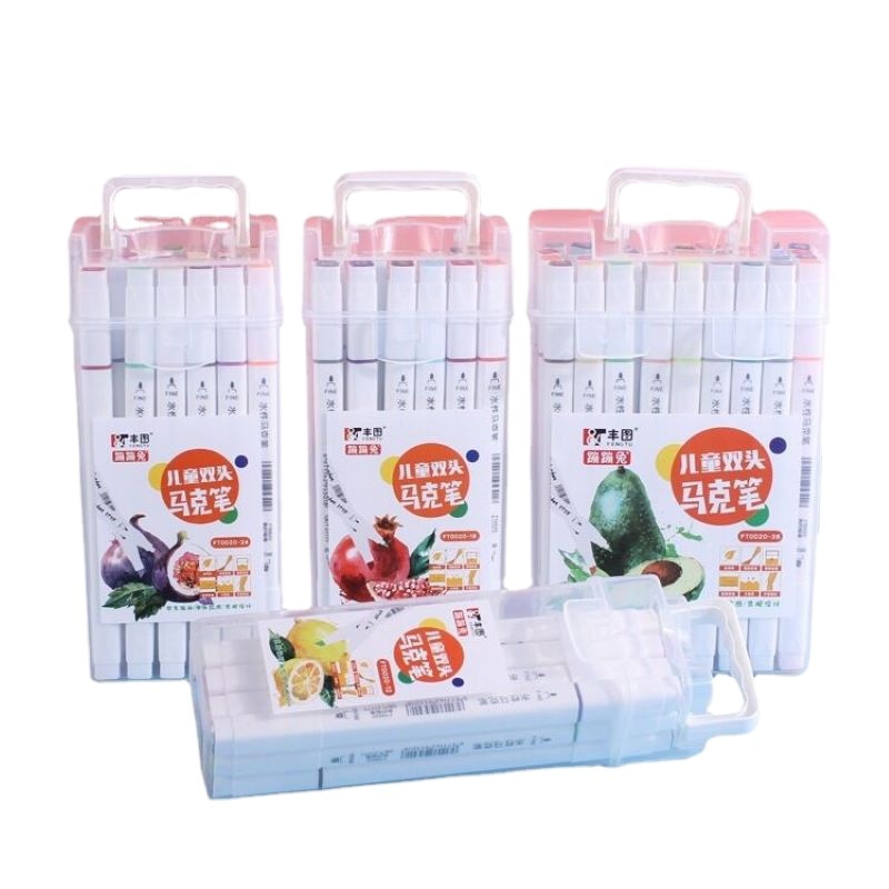 Barreled doble cabeza marcador 12 color 24 color 36 color 48 color acuarela pluma pintura infantil graffiti lavable agua cepillo