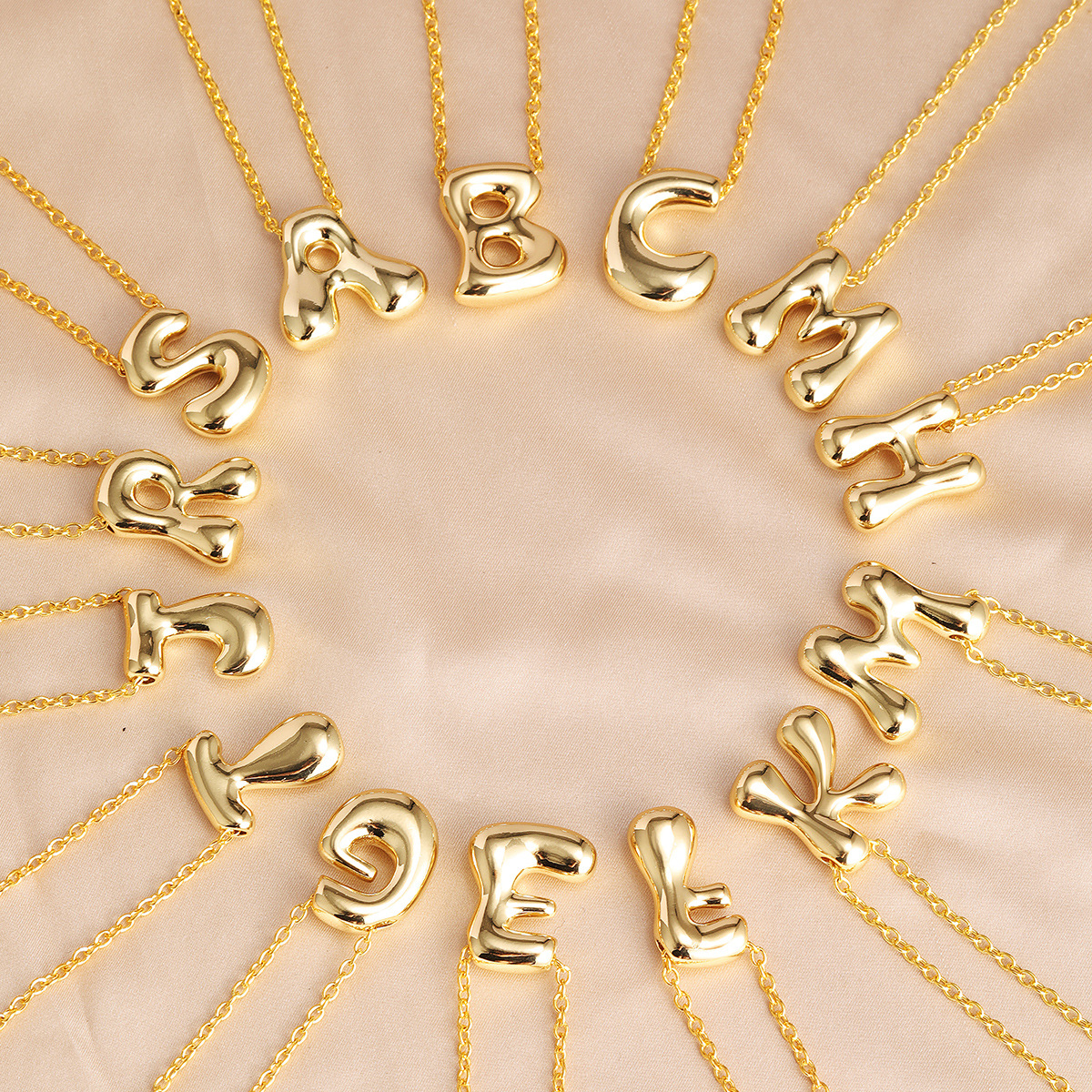 Cross-border Hot Brass Glow Balloon Bubble Cute Chubby 26 English silver Letter Pendant Necklace Women