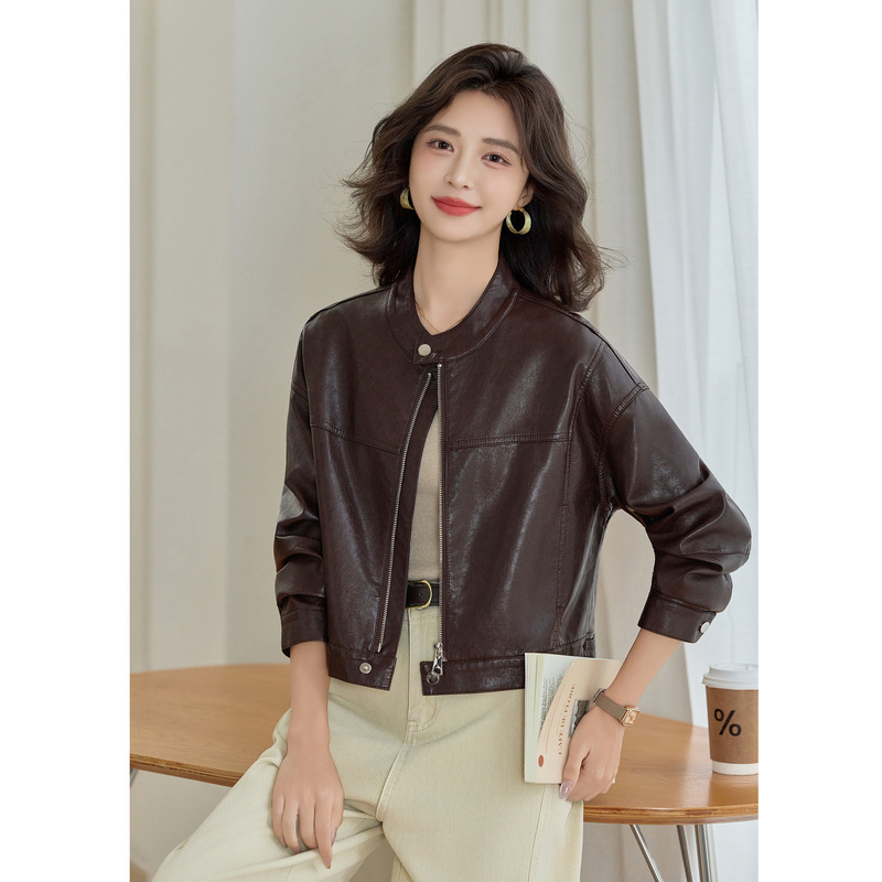 Genuine Brand Short Leather Jacket Fashion Autumn New High-End Haining Motorcycle Short Sheepskin Jacket