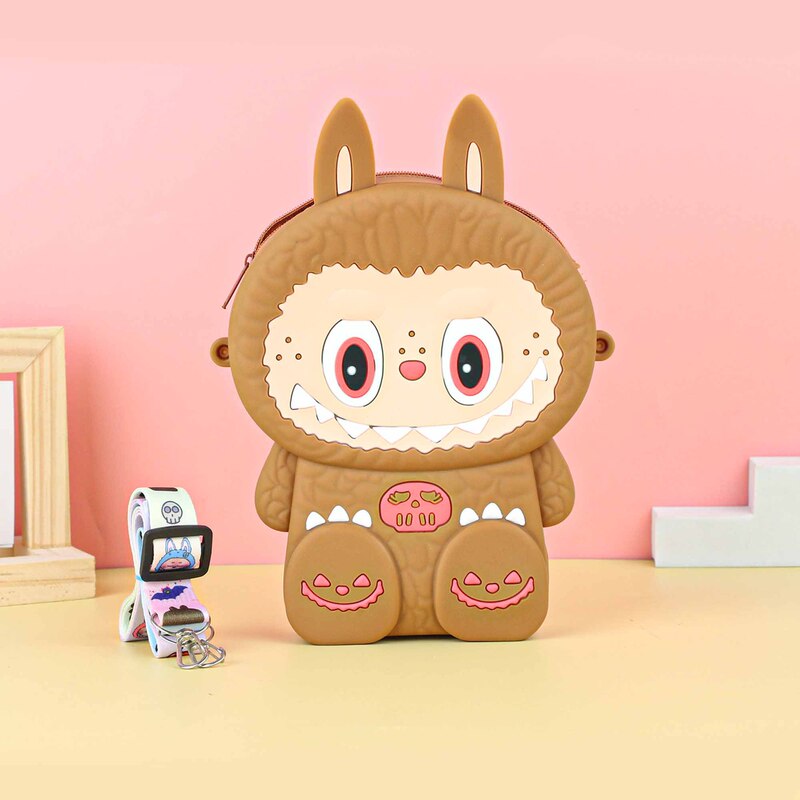 Labubu シリコーン携帯電話バッグ漫画かわいい誕生日ギフト弓シリコーン小銭入れハイエンドクロスボディバッグ|undefined