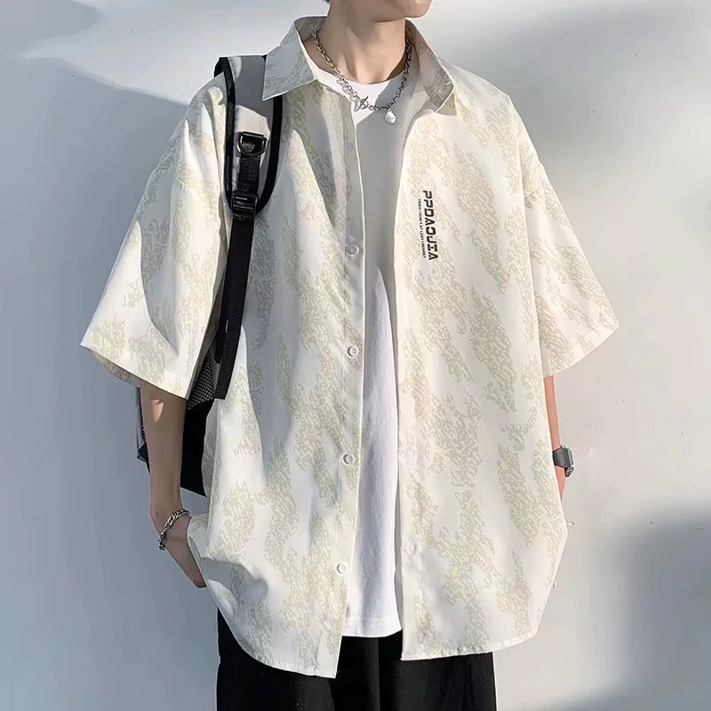 Японская летняя тонкая рубашка для любимого, с коротким рукавом, оверсайз
