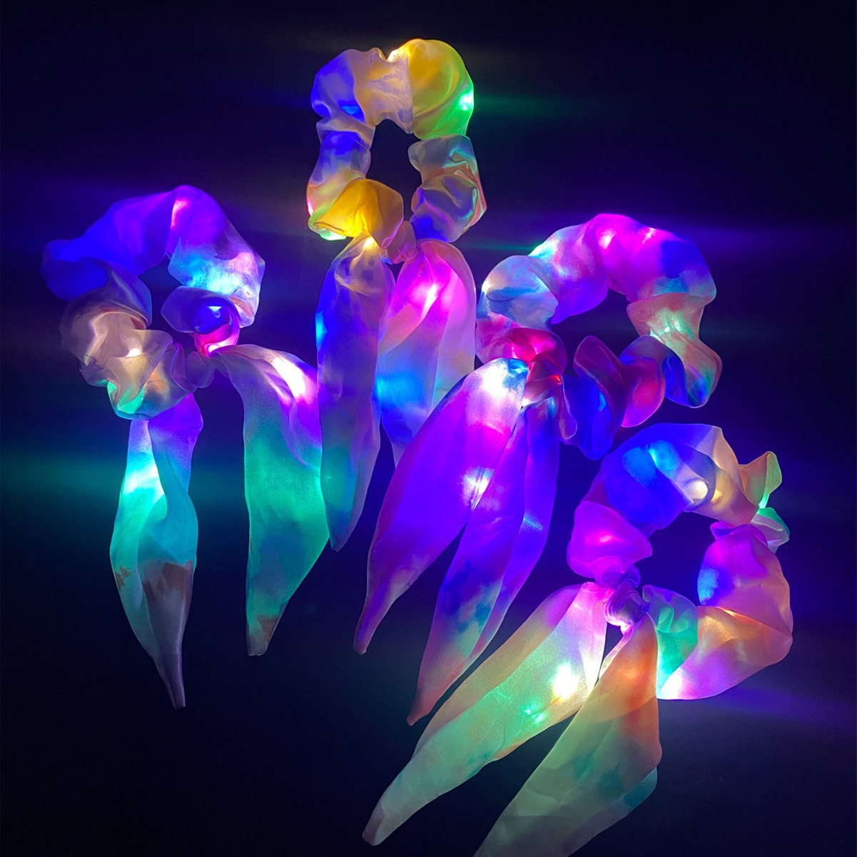 Lazo luminoso para el cabello del intestino grueso DIY luz nocturna cabeza flor brillante apoyo intestino gordo cuerda de cabeza club nocturno banda de goma accesorios para el cabello transfronterizos