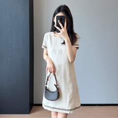 軽くて大人な雰囲気！ハイエンドニッチ感年齢軽減重刺繍レイジールーズリネンテンセルドレス夏の女性用