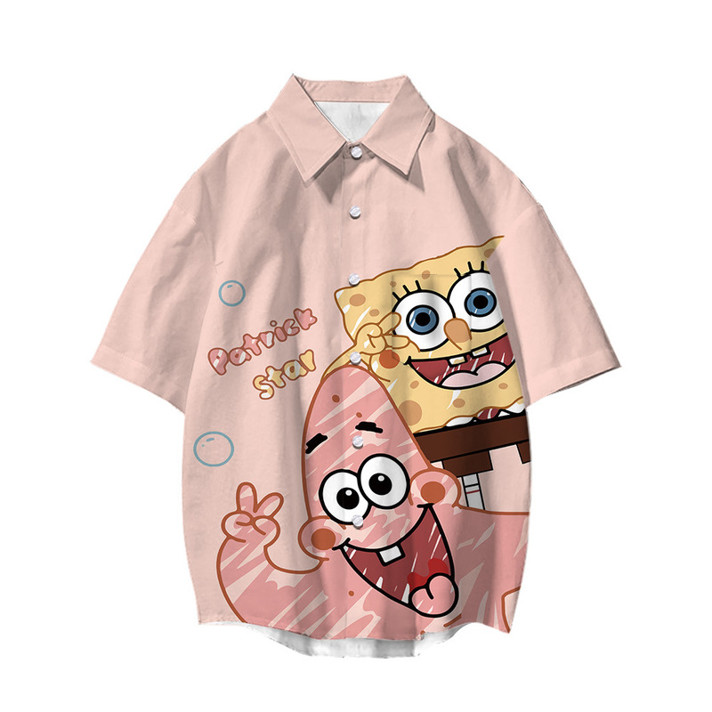 Cross-border supply sponge baby shirt summer 3D color printing adult loose lapel short sleeve crab boss T-shirt