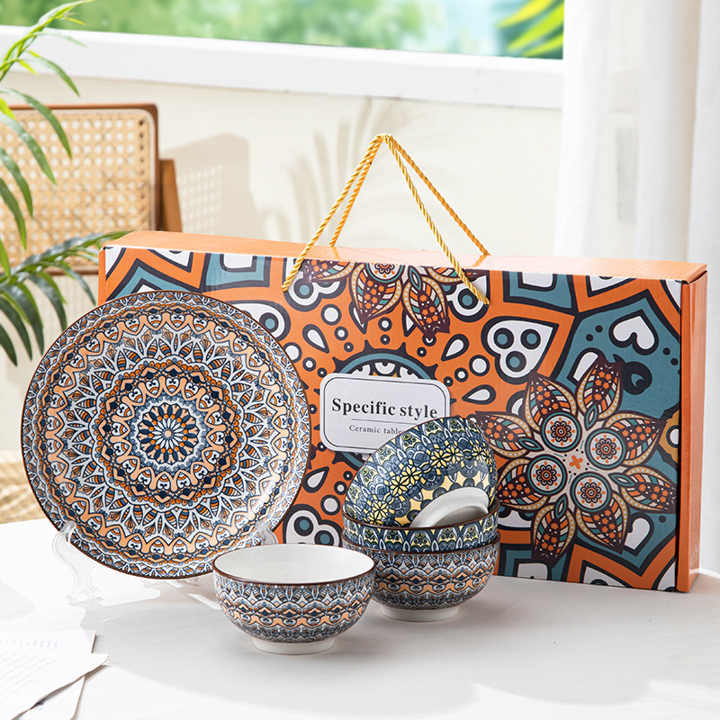 Cross-Border Bohemian Ceramic Dishes Set, Bowls, Chopsticks, Tableware, Small Gifts, Souvenirs, Household Ceramic Bowls, Gift Boxes Cross-Border Bohemian Ceramic Dishes Set, Bowls, Chopsticks, Tableware, Small Gifts, Souvenirs, Household Ceramic Bowls, Gift Boxes