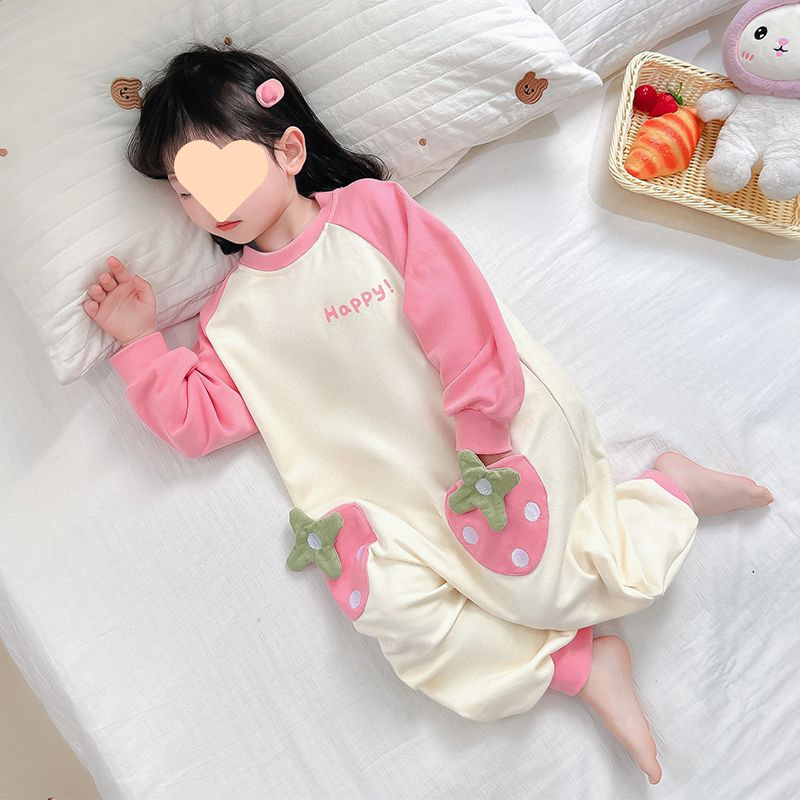 儿童德绒长袖睡袋连体衣中小童家居服女童宝宝春秋防踢扣连体睡衣