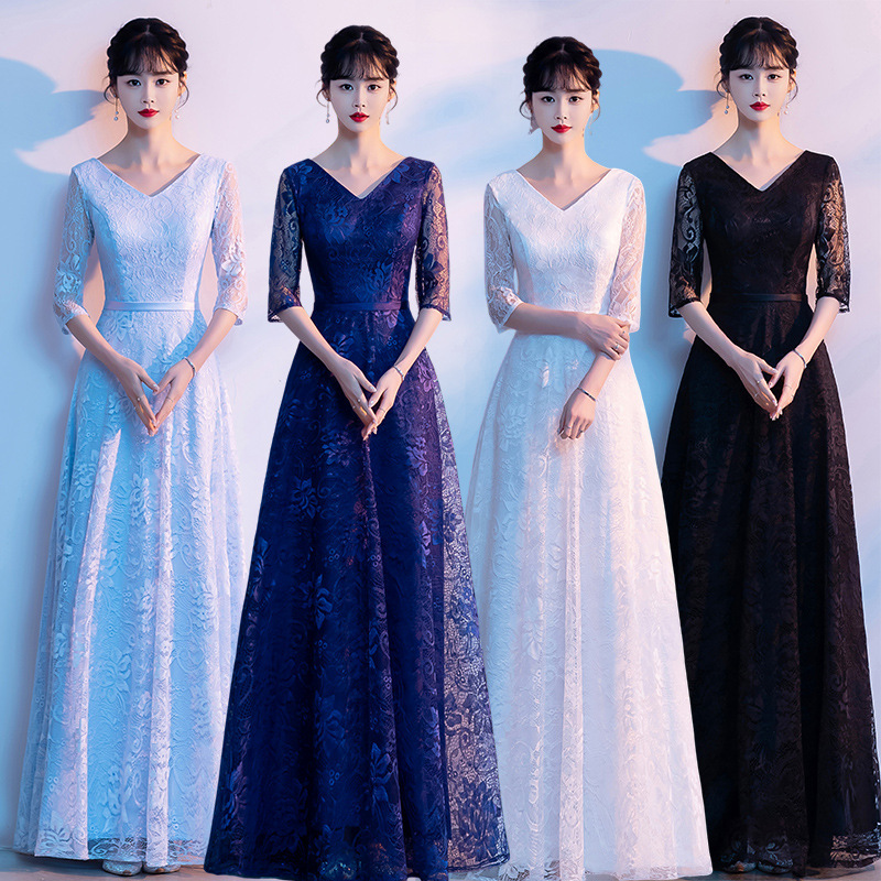 Chorus costume women's long dress slimming conductor host competition evening dress student graduation performance costume