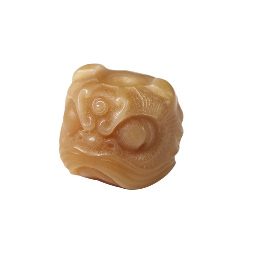 Original natural weathered yellow sandalwood root carvings of a Chinese lion accessory, single piece handmade DIY pendant spacer beads scatter beads decoration