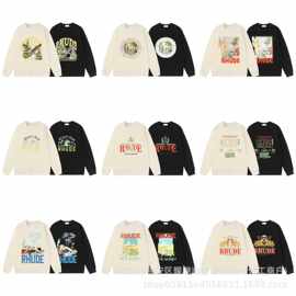 24S跨境欧美潮牌RHUDE老鹰天使赛车字母长袖圆领卫衣男女高街外套