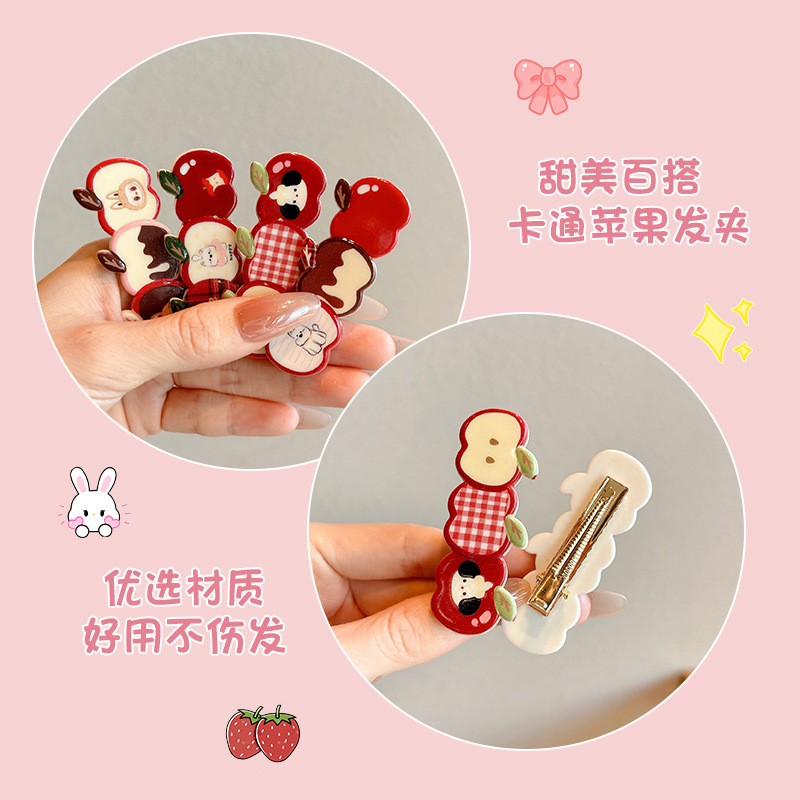Dulce encantador dibujos animados manzanas accesorios para el cabello de chicas un clip de pelo no daña el cabello lateral clip de pelo roto al por mayor