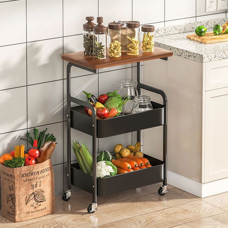 Movable Floor-Standing Kitchen Bedroom Multi-Layer Storage Rack Household Bookshelf with Table Board Snack Storage Rack Trolley