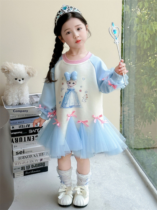 女童艾莎公主连衣裙春秋2025新款儿童网纱卫衣裙秋装女宝宝公主裙|undefined