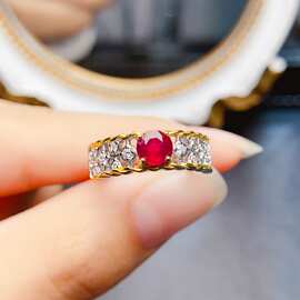 新款天然红宝石戒指S925银镶嵌主石5*5mm百搭网红爆款女饰批发
