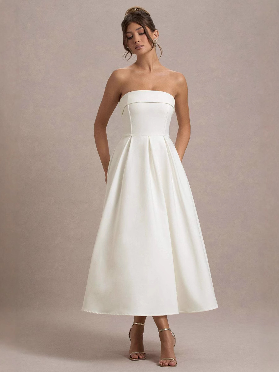 (Cross-border trading), elegant tube top, dress, elastic bandage, solid long skirt, European style, slim fit, high-quality style