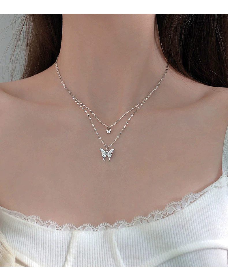 Necklace Double-Layer Butterfly Chain, Small Elegant 8 cm, Japanese–Korean Minimal Style